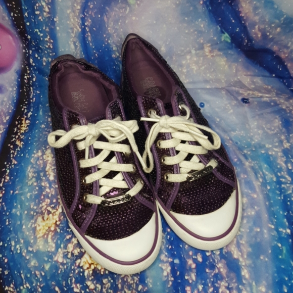 purple sequin sneakers